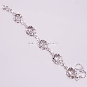 สร้อยข้อมือพลอยเงินแท้ 925 ผู้จัดจําหน่ายเครื่องประดับคริสตัลควอตซ์ธรรมชาติ ผู้ส่งออกเครื่องประดับเงินแบบกําหนดเอง - Product Image 1
