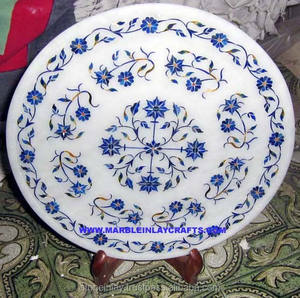 Plaque décorative d'incrustation florale de forme ronde en marbre blanc à utiliser pour le salon et la décoration intérieure Pièces de table au meilleur prix - Product Image 1