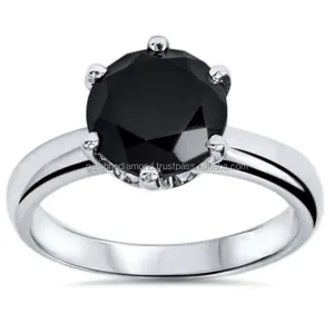 Кольцо обещания 1,50 карат с черным бриллиантом из белого золота 14 карат, кольцо