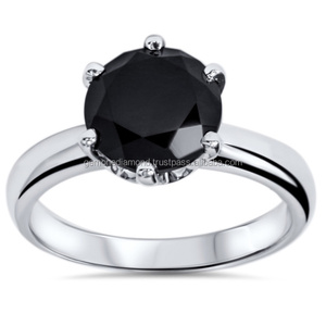 Bague de promesse solitaire en diamant noir de 1.50 carats en or blanc 14 carats - Product Image 1
