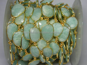 Chaîne de pierres précieuses enroulée de fil, avec connecteur en amazonite plaqué or, pour la fabrication de colliers, Coszcaltexports - Product Image 3