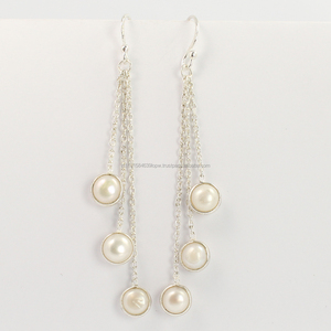 Joyería de moda Pendientes de gota de perlas de agua dulce Plata de Ley 925 Regalo de fiesta de aniversario de boda clásico - Product Image 2