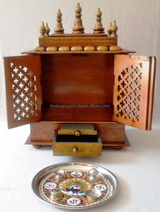 <strong>Best</strong> Hand Painted Copper Wooden <strong>Temple</strong> With Gate Traditional Pooja Mandir Wall Mounted Mandap Sheesham Wood Altar for Worship - Product Image 6