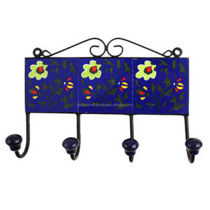 Perchas de cerámica hechas a mano con azulejos indios azules, perchas reutilizables para abrigo de pared, bolsos de utilidad, ropa resistente - Product Image 2