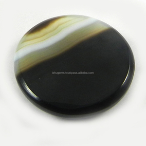 Sardonyx noir naturel rond cabochon 21X21mm Pierre précieuse de bonne qualité pour bijoux en argent Ishu Gems Modèle IG0437 - Product Image 2