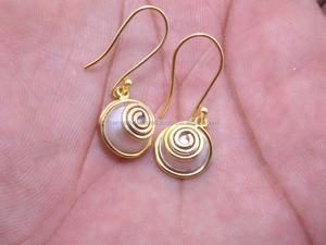 Handmade Gold Plated Brass Drop Earring Natural Pearl Gemstone 10mm Shape Wire Wrapped Fancy Diamond Ethnic Women's Wedding - Product Image 3