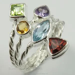 Fabulous 925 Massief Sterling Sliver Echt Peridot, Citrien, Amethist, Blauwe Topaas, granaat Edelsteen Mooie Ring Elke Maten