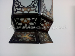 จี้ B221ทรงหกเหลี่ยมขนาดใหญ่แบบดั้งเดิมสไตล์โมร็อกโกโคมไฟระย้าทองเหลืองทองแดงเหล็กสีขาวฝ้าโคมไฟระย้า - Product Image 6