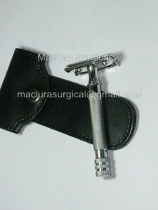 มีดโกนแบบพับสองด้านของผู้ชายมีดโกนปลอดภัยพร้อมกระเป๋าหนังอุปกรณ์โกนหนวดแบบเปียกฟรี - Product Image 2