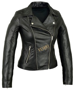 Veste en cuir d'agneau pour femme, style motard, automne, écologique, coupe-vent, respirante, dos matelassé, manches/col amovibles - Product Image 1