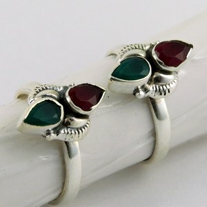 True Emotion Green Onyx_Red Onyx 925 Sterling <b>Silver</b> <b>Toe</b> <b>Rings</b> Beautiful <b>Silver</b> Jewellery <b>Silver</b> Jewellery India - Product Image 6