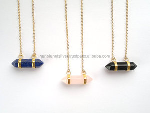 Nanplanetsilver 925 Sterling <b>Silver</b> Unisex Pendant <b>Necklace</b> Horizontal <b>Crystal</b> Point Gemstone GN022 for Wedding Parties Gifts - Product Image 1