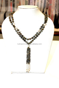 Collier de perles de haute qualité en Labradorite, pierre de lune, perles de Yoga à facettes - Product Image 5