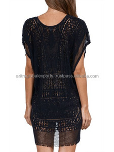 Vestido de túnica de playa de una pieza con patrón Floral de caftán de algodón de alta calidad para mujer con encaje de manga corta - Product Image 2