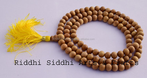 Riddhi Siddhi Unique Golden Yellow Sandalwood Mala Prayer Beads Round Wooden <b>Rosary</b> From Rajasthan Boxed - Product Image 3