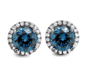1.50Ct Certified Solitaire Real Natural Blue Diamond <b>Stud</b> <b>Earrings</b> with Round Brilliant Cut 14kt White Gold for Women Children - Product Image 1