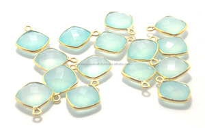 925 argent Sterling Aqua calcédoine pierres précieuses coussin forme plaqué or lunette à facettes connecteur bijoux résultats composants - Product Image 5