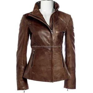 Di Colore marrone Cuoio del Motociclo delle Donne Slim Fit <span class=keywords><strong>Giacca</strong></span> - Product Image 1