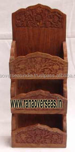 Support de lettre mural sculpté en bois de haute qualité avec trois compartiments pour le bureau à domicile - Product Image 3