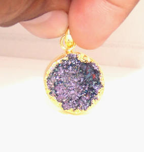 Galvanizado Natural Druzy 19 MM Forma redonda Piedra preciosa Declaración Encanto Piedra natal Boho Colgante Collar - Product Image 2