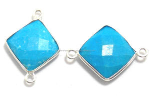 925 argent Sterling naturel Turquoise pierre précieuse trouver forme carrée plaqué or fabrication de bijoux Double caution lunette connecteur - Product Image 3
