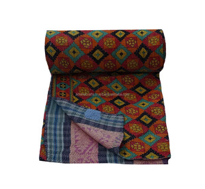 Edredón Kantha Reversible de algodón indio, manta Kantha de puntada a mano Vintage - Product Image 1