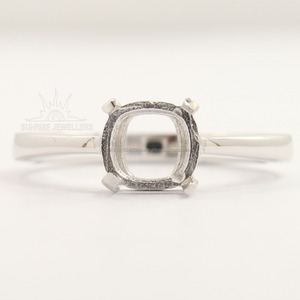 Fixations Fiançailles Argent Sterling Massif 925 6x6mm Coussin Coupe Griffe Set Semi Mount Halo Ring Sélectionnez Votre Taille - Product Image 1