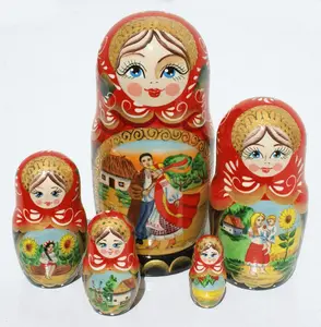 Bonecas de madeira do bebê russo para casal, bonecas adoráveis do casal, bonecas babushka tradicionais, compre crianças, brinquedos, conjunto 5 peças