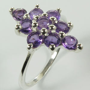 925 argent Sterling véritable rond brillant coupe violet améthyste bague traditionnelle toutes les tailles véritable bague en argent massif cadeau pour elle - Product Image 1