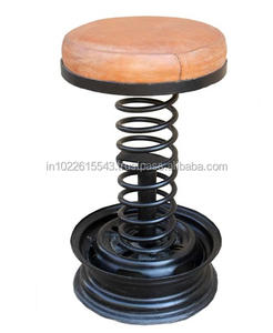 Industrial Metal Marco de Primavera de cuero asiento Bar taburete Vintage asiento de cuero Metal Bar taburete - Product Image 1