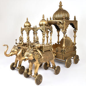 Sculptures de chariot en bronze doré, faites à la main en Inde, en bronze doré, grande taille, figurines, décoration d'intérieur, articles cadeaux, 40 x 20 pouces, BCR-02 - Product Image 1