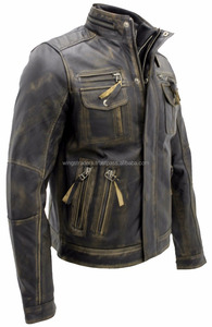 Men's Vintage Black <b>Waxed</b> Biker Leather Jacket Top Quality Men Leather Jacket - Product Image 2