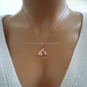 14K sólido blanco amarillo oro caballo colgante collar fino Animal joyería con perla para mujeres fiestas compromisos hecho a mano Turquía - Product Image 4