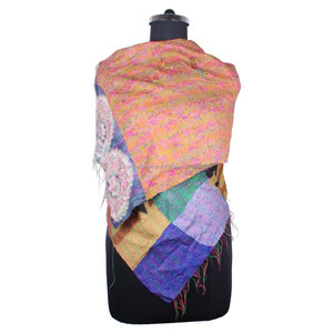Kantha ผ้าปะผ้าไหมงานแฮนด์เมดผ้าพันคอสไตล์วินเทจผ้าพันคอดีไซน์ทันสมัยสำหรับเด็กผู้หญิงผ้าพันคอ SC1409เย็บด้วยมือสไตล์วินเทจ - Product Image 1