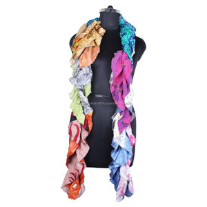 Étole en soie de style vintage recyclé SC0407 Écharpes à volants Étole Design à la mode Étole pour filles Sari Patches Écharpe à volants colorés - Product Image 1