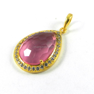Colgante de amatista Rosa CZ, colgante de diseñador de piedras preciosas, joyería chapada en oro de 18k, IG2909 - Product Image 3