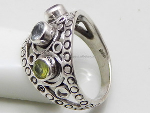 Bague multi-pierres précieuses en argent sterling 925 améthyste citron topaze quartz avec diamant perle bijoux de mode personnalisés IGI vente en gros - Product Image 6