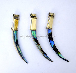 Colgante de Cuerno de Abulón, Forma de Punta de Diente Tibetano, Baño de Oro, Latón, Dijes de Joyería Fina para Hacer Collares - Product Image 1