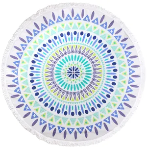 Summer 2021 trendy round beach towel cotton made reactive printing with tassel 150*150cm small MOQ