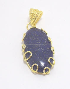Colgante de collar de fianza individual, piedra preciosa de lapislázuli Natural, chapada en oro forma ovalada, alambre de Hip Hop envuelto para fiestas, regalos para ella - Product Image 1