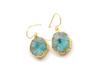 Ensemble de boucles d'oreilles créoles Double pierre de bohème galvanisée naturelle faite à la main Multi Solar Quartz Gemstone Gold Main Stone Zircon Gift - Product Image 1