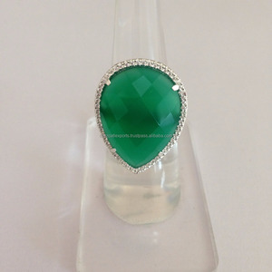 Green Onyx Indian Silver Jewelry <b>Ring</b> with Pave Setting Classic Style for Weddings Parties Wholesaler Direct Manufacturing - Product Image 3