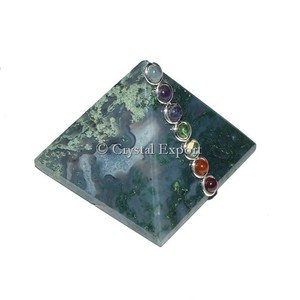 Moss Agate Pyramids with Chakra Cabs : Gemstone Pyramids - Product Image 1