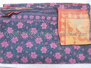 Couette couette kantha vintage indienne, couvre-lit réversible en coton, style rétro, fait à la main - Product Image 3