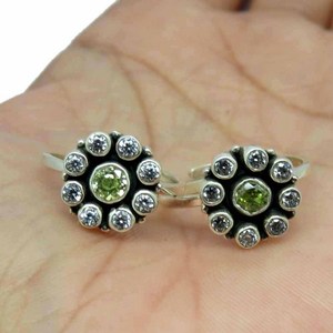 Shri Ashapura Jewels Gorgeous Green & White CZ Bezel Set Bohemian 925 Sterling <b>Silver</b> Gemstone <b>Toe</b> <b>Rings</b> for Wedding/Engagement - Product Image 2