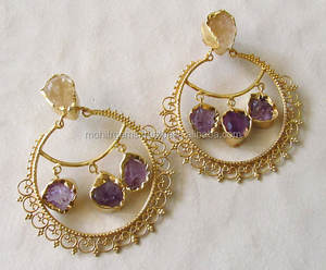 Boucles d'oreilles clous en quartz multicolores style Chand Bali, cadeau de mariage pour femme, or - Product Image 1