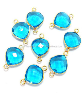 Conectores bohemios vintage con bisel de cuarzo azul hallazgos de joyería de plata esterlina chapados a mano artesanía de alambre de piedra natal - Product Image 1