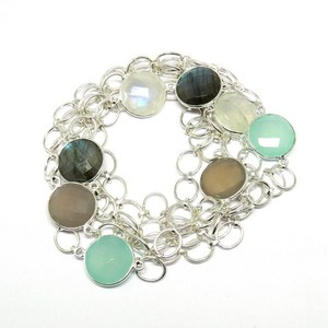 Colliers de puissance unisexe en argent sterling 925, style bohème, avec labradorite, pierre de lune arc-en-ciel et calcédoine, sur chaîne maille forçat, bijoux pour femmes - Product Image 4