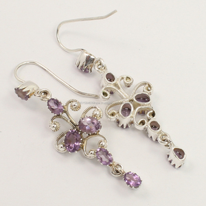 Pendientes largos de piedras preciosas de amatista natural, hermosos pendientes, ajuste de bisel de pera, joyería Faishonable de plata de ley sólida 925 pura - Product Image 2