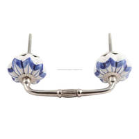 Poignées de meuble en céramique bleues faites à la main de qualité supérieure, motif floral contemporain, anti-rouille, pour l'extérieur